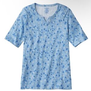 Lt Blue L.L.Bean Notch-Neck Elbow-Sleeve Pima Cotton Tunic Printed Tee